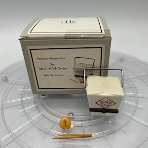 Vintage PHB Chinese Take Out Porcelain Hinged Box z pałeczkami i ciasteczkami z wróżbą. W zestawie z oryginalnym pudełkiem!