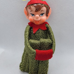 Vintage Rare Twill Green Jumpsuit Herman Pecker Elf Knee Hugger Christmas Ornament.