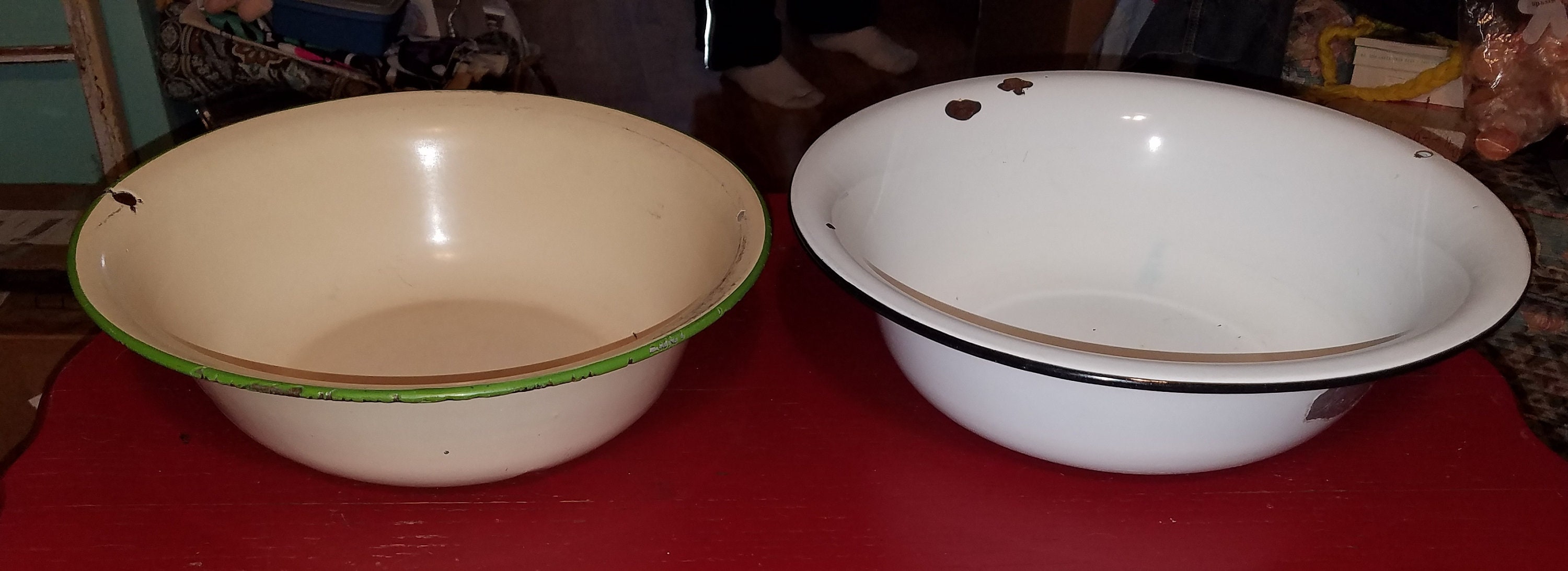 Vintage Enamel Kitchen Bowls. Vintage Enamel. Farmhouse Decor. Etsy