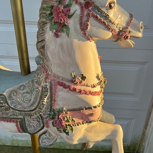 Antique Life Size Beautiful Hand Painted Carousel Horse With Ornate Carousel Tent Style Top image 9