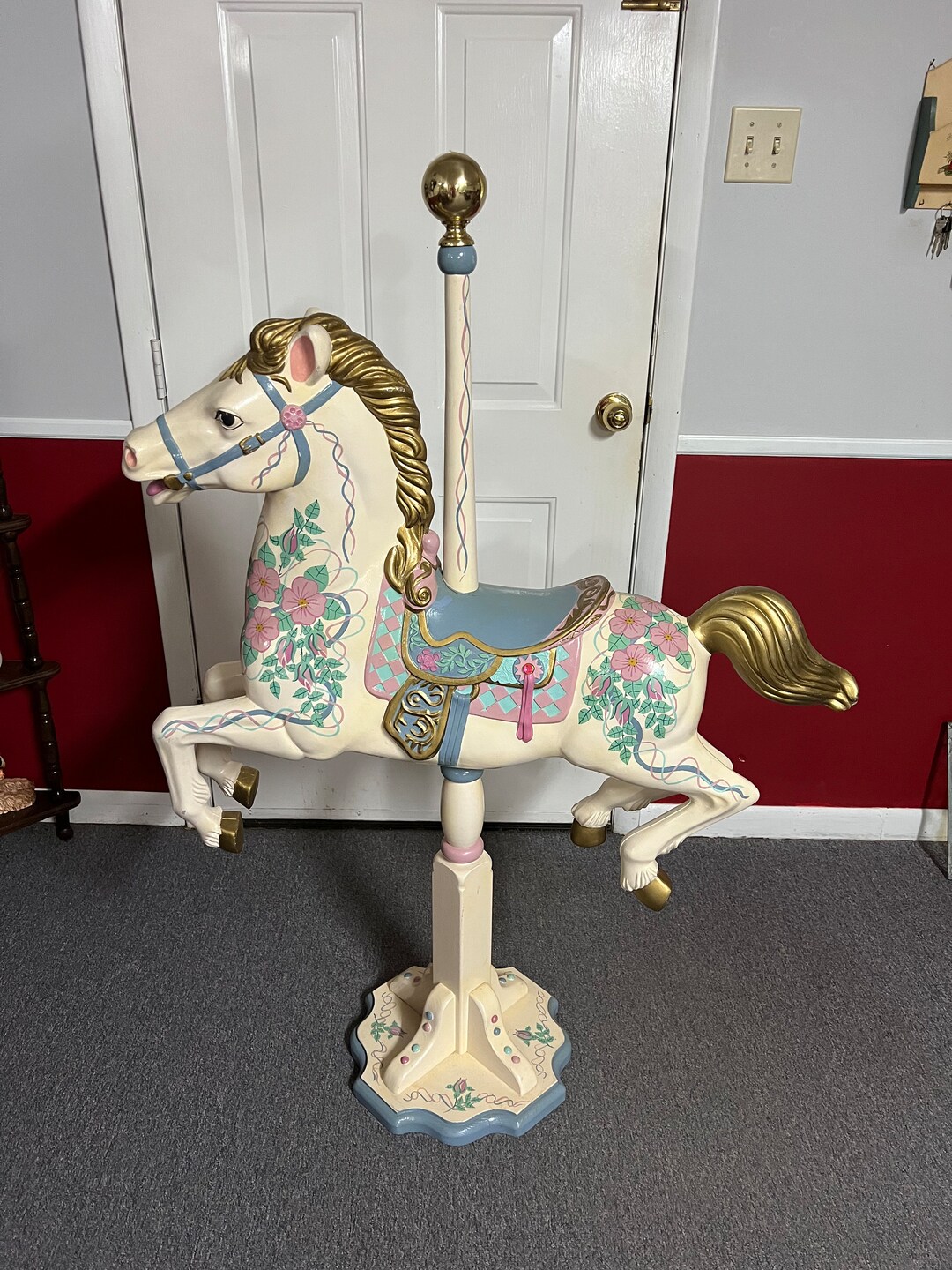Beautiful Hand Painted Life Size Carousel Horse on Carved