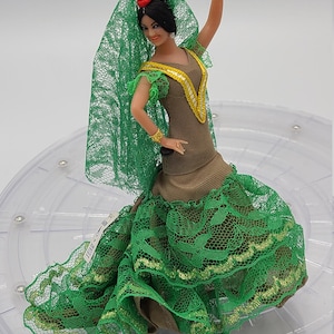 Vintage Marin Chiclana Spanish Flamenco Dancer Doll - Green Lace