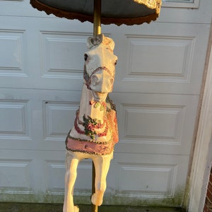 Antique Life Size Beautiful Hand Painted Carousel Horse With Ornate Carousel Tent Style Top image 10