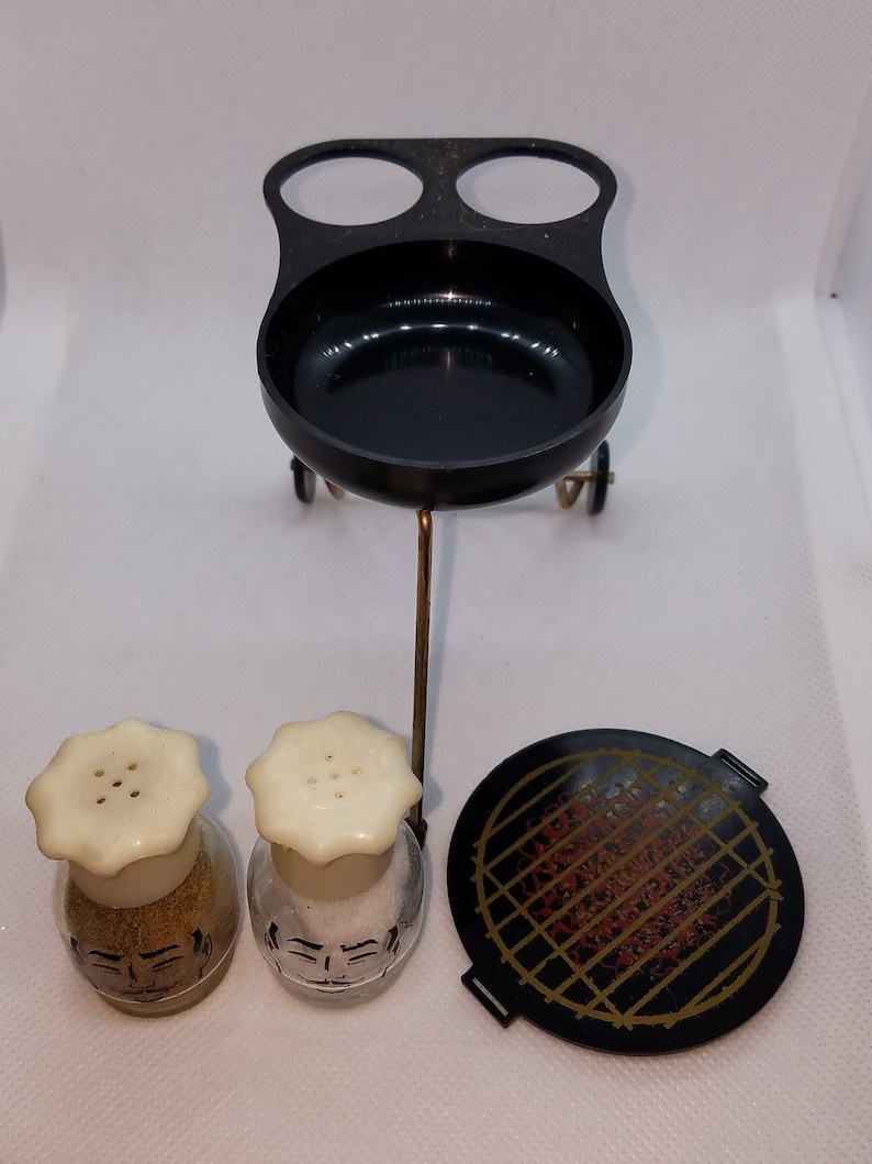 Vintage Barbque Grill Sugar holder with Chef Salt and pepper shakers.