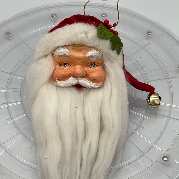 Vintage 8 inch Santa Head Christmas Ornament.