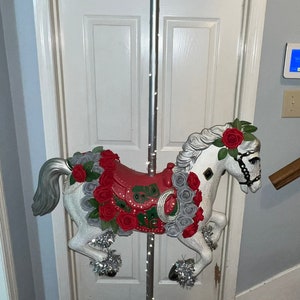 Christmas Carousel Horse Life Size! Hand Painted, Rhinestone and Rose Embellishments! One of a Kind!