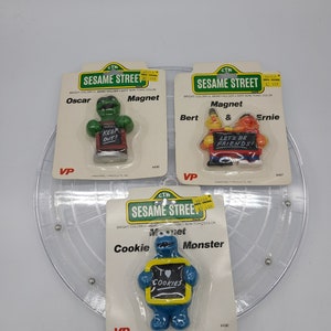 Vintage Sesamstraße Magnete: Oscar, Bert, Ernie, Krümelmonster (Mint in Pack)