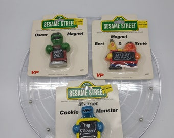 Vintage Sesame Street Vanderbilt Products Inc. Oscar the Grouch, Bert and Ernie and Cookie Monster. Mint in pack.