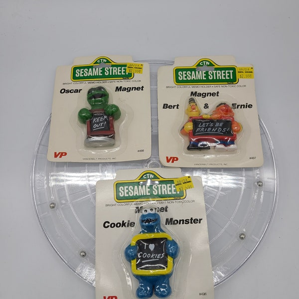 Vintage Sesame Street Vanderbilt Products Inc. Oscar the Grouch, Bert and Ernie and Cookie Monster. Mint in pack.