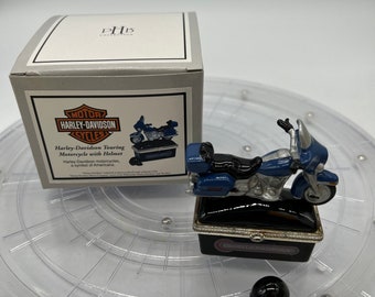 Harley-Davidson Touring Motorcycle Porcelain Hinged Box with Helmet Trinket.