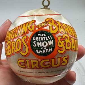 1982 Ringling Brothers and Barnum and Bailey Tiger Circus Ball Christmas Ornament.