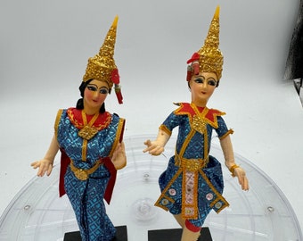Vintage Male and Female Thailand Dancing Dolls.