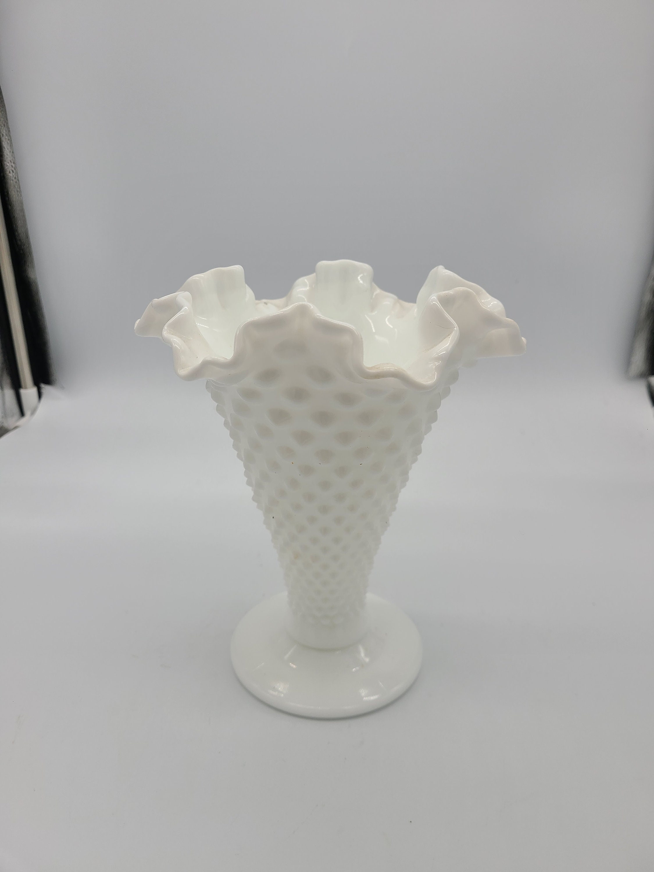 Vintage Fenton Hobnob Ruffle Milk Glass Vase. Vintage Milk Etsy