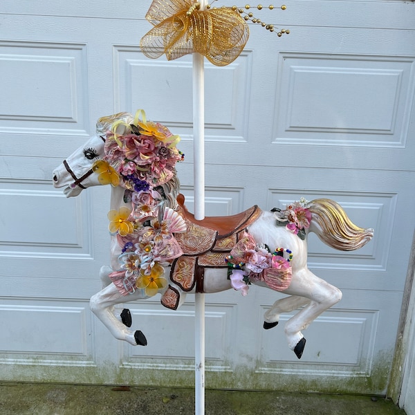 Vintage Life Size Beautiful Hand Painted Carousel Horse