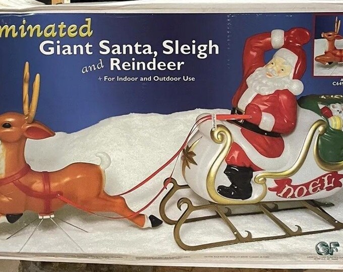 Lighted Santa Sleigh Blow Mold Grand Venture Reindeer Pulling Mr Claus ...