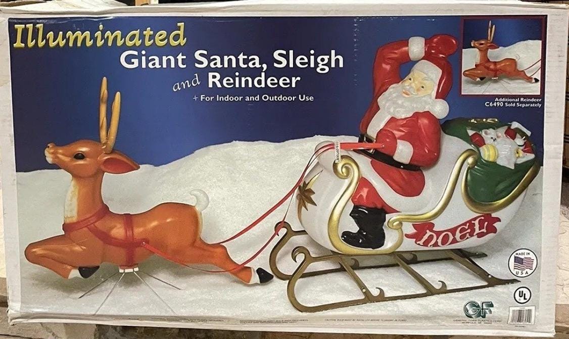 New Old Stock! Vintage Santa Claus in Sleigh With Reindeer