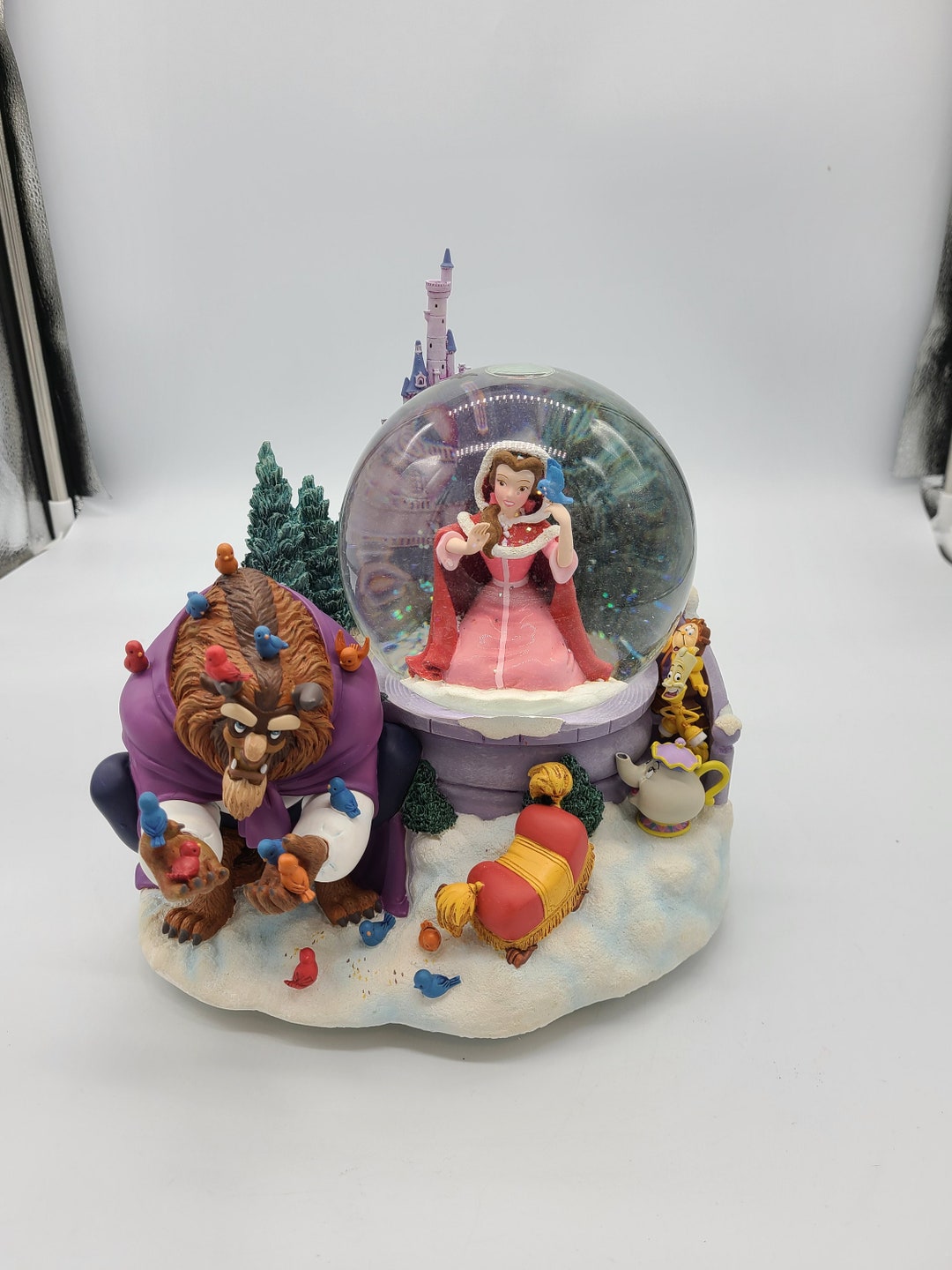 Rare Disney's Beauty and the Beast Musical Snow Globe Beast Feeding