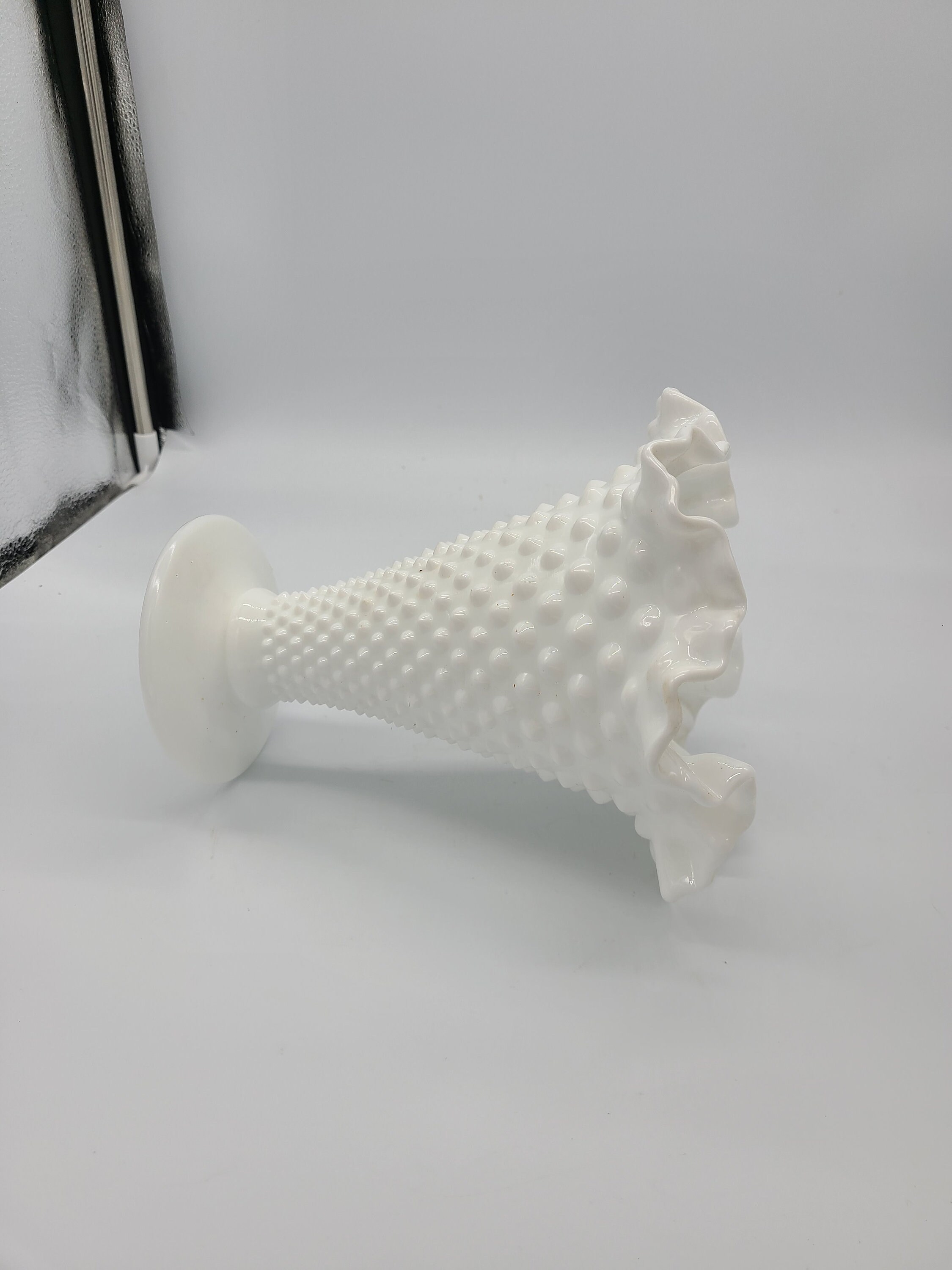 Vintage Fenton Hobnob Ruffle Milk Glass Vase. Vintage Milk Etsy