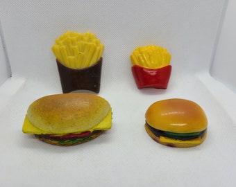 Refrigerator magnets,  Vintage Cheeseburger & Fries Magnets. Collectable kitchen finds. SOLD SEPARATELY!