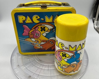 Vintage 1980 PAC-MAN Metal Old School Lunchbox with Thermos!