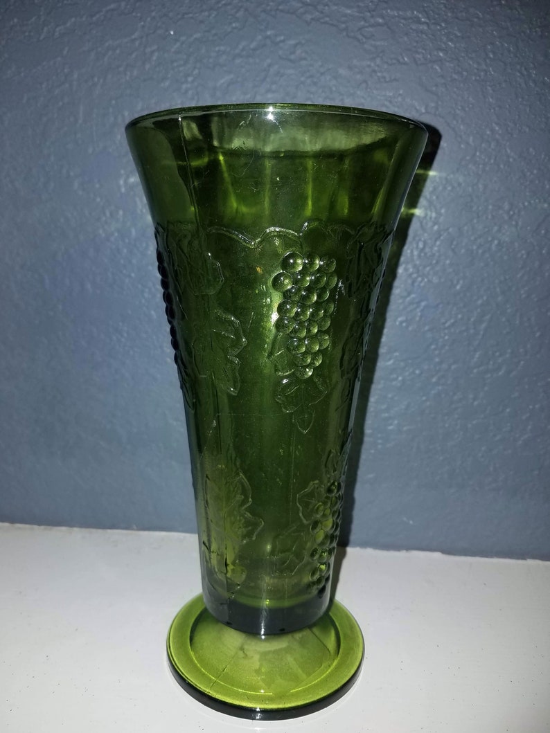Vintage Green Glass Vase with Grapes Green glass collectable Etsy