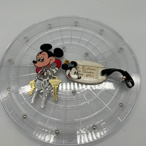 1980’s Disney Mickey Mouse Toy Keys and key Chain and Minnie Mouse Luggage Tag. Sold Separately!