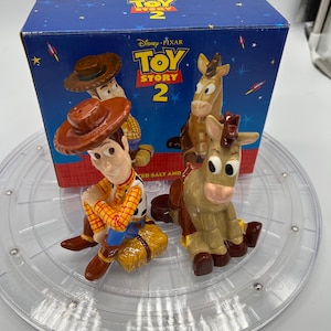 1999 Disney Toy Story 2 Woody and Bullseye Salt and Pepper Shakers with Original Box!