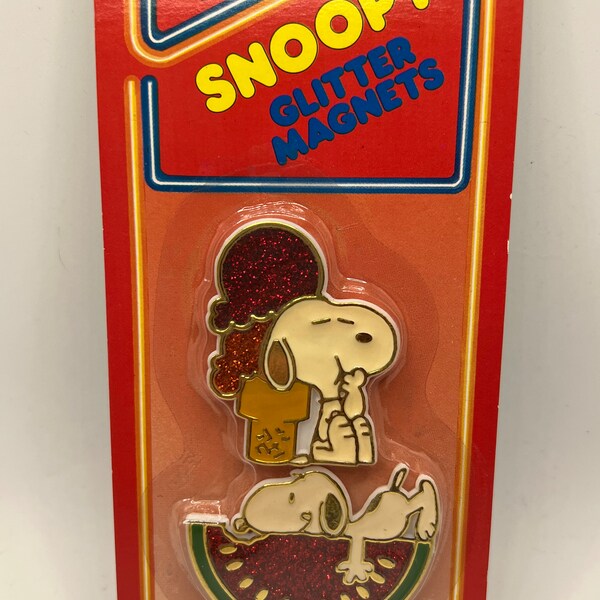 Rare Peanuts Snoopy Glitter Magnets pour réfrigérateur ! Pack neuf !