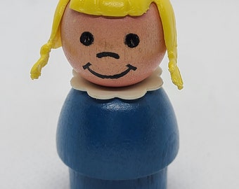 Vintage Fisher price Little People Wood Girl With Pigtails. Both
