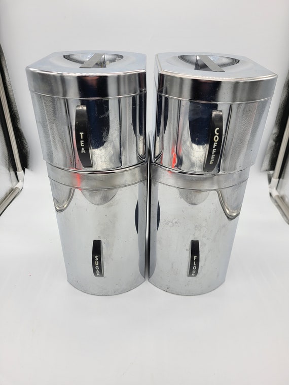 ヴィンテージのKromex製メタルキャニスター4個セット。ヴィンテージ 