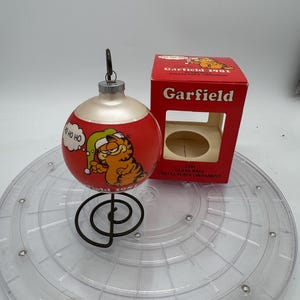 1981 Garfield Glass Ball Collectors Christmas Ornament with Original Box.