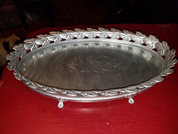 Beautiful Vintage Silver Vanity Tray Floral Embellishment Etsy