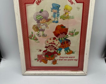 Rare 1980’s Strawberry Shortcake & Friends Reverse Painted Glass Picture By LuLu’s.