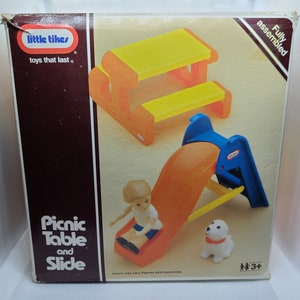 Little Tikes Dollhouse Picnic Table and Slide with Original Box.