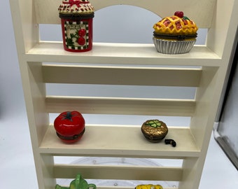 Various Vintage Porcelain Hinged Boxes Strawberry Preserves, Cherry Pie, Tomato, Pot of Gold, Water Can and Trinket Box. Sold Separately!