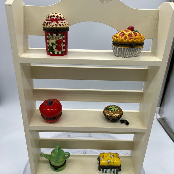 Various Vintage Porcelain Hinged Boxes Strawberry Preserves, Cherry Pie, Tomato, Pot of Gold, Water Can and Trinket Box. Sold Separately!