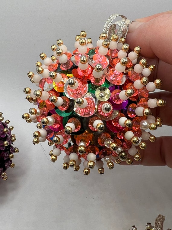 Ornement De Noël Starburst Ancien - Fait Main, Perles Vertes Et Rouges