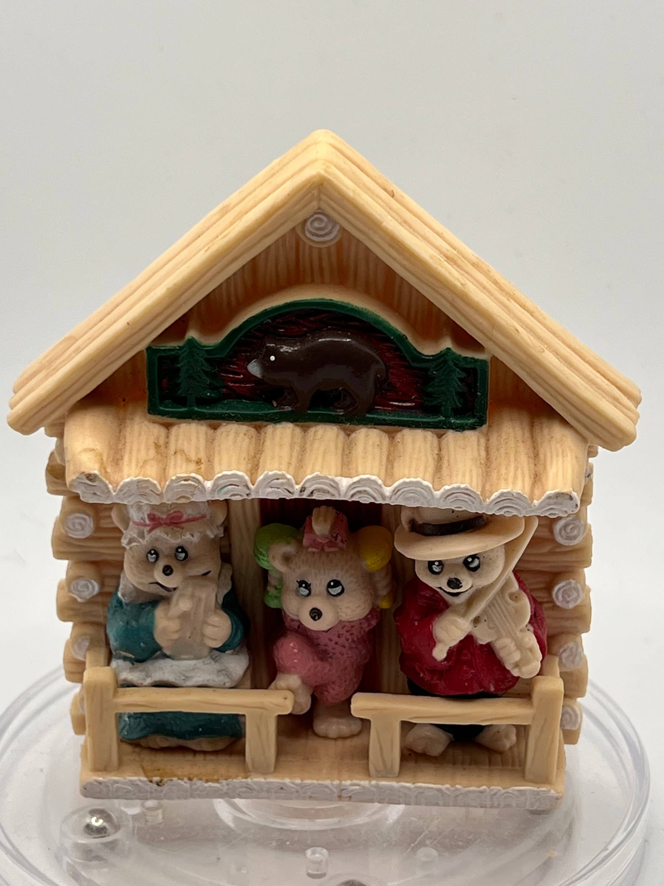 Vintage Gobel 3D Ball Shelf With Bear Family in the Cabin Porch
