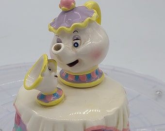 美女と野獣　チップ　オルゴール　陶器 珍しいヴィンテージのディズニーの美女と野獣のポット夫人と
