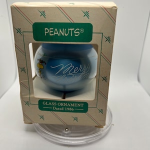 1986 Peanut Snoopy and Woodstock Christmas Ornament with Original Box.