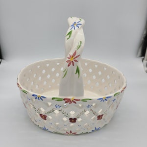 Vintage Hand Painted Porcelain Basket Made in Portugal.