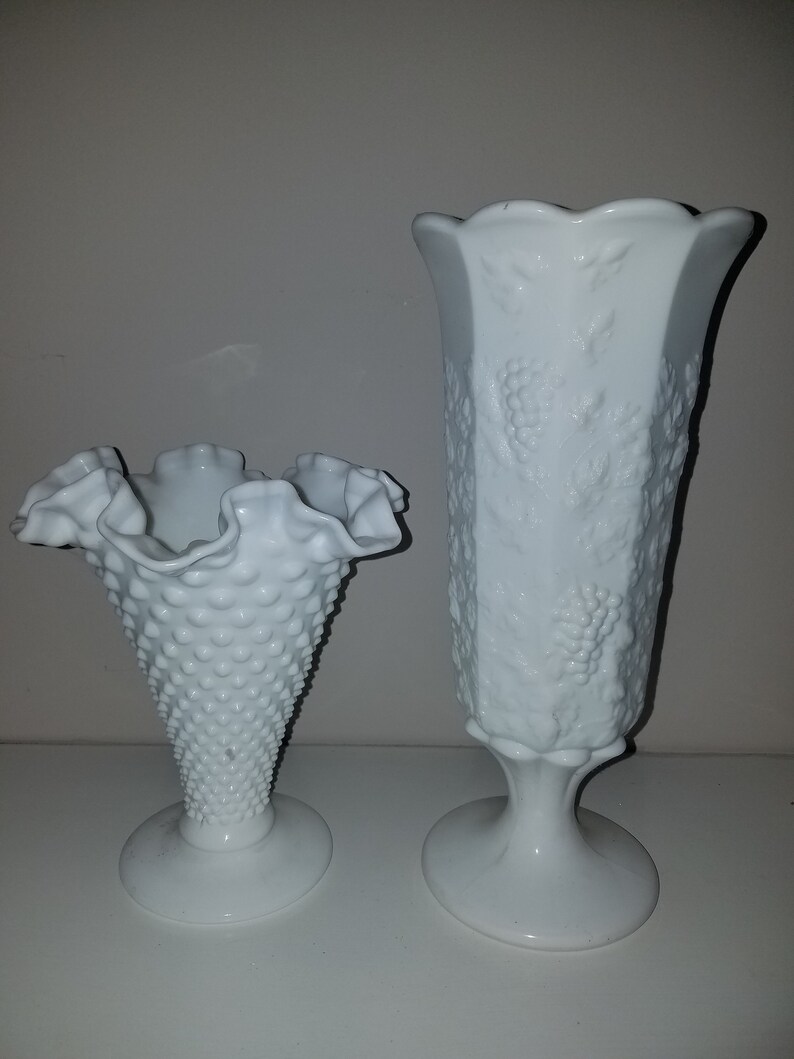 Vintage Fenton Hobnob Ruffle Milk Glass Vase. Vintage Milk Etsy