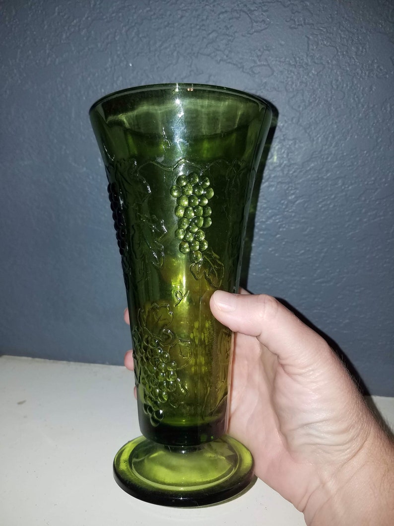 Vintage Green Glass Vase with Grapes Green glass collectable Etsy