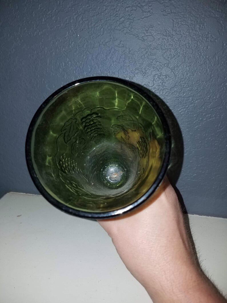 Vintage Green Glass Vase with Grapes Green glass collectable Etsy