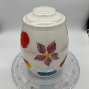 Vintage 1950s Barlett Collins white frosted glass cookie jar with lid.