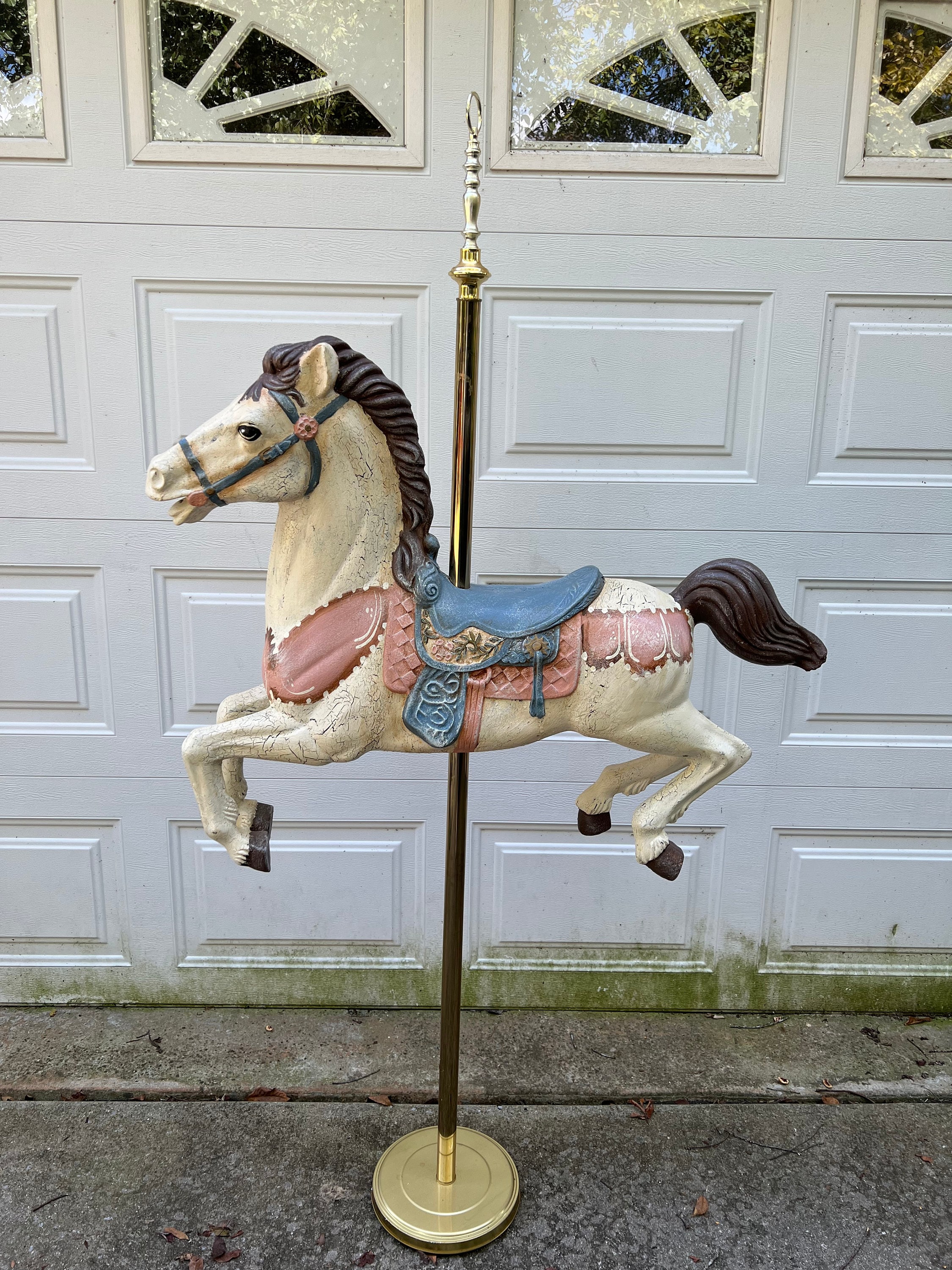 Antique Life Size Beautiful Hand Painted Carousel Horse With Brass Pole. -  Etsy
