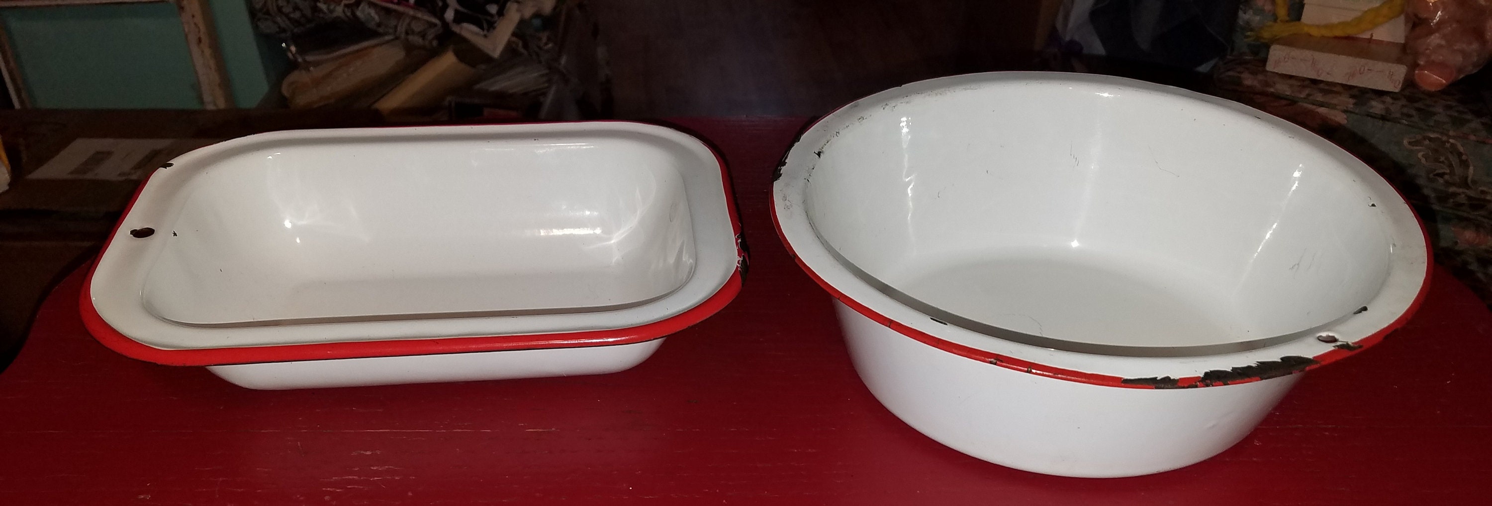 Vintage Enamel Kitchen Bowls. Vintage Enamel. Farmhouse Decor. Etsy