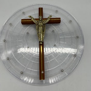 Mid-Century Wood Crucifix with Heavy Ornate Metal Jesus.