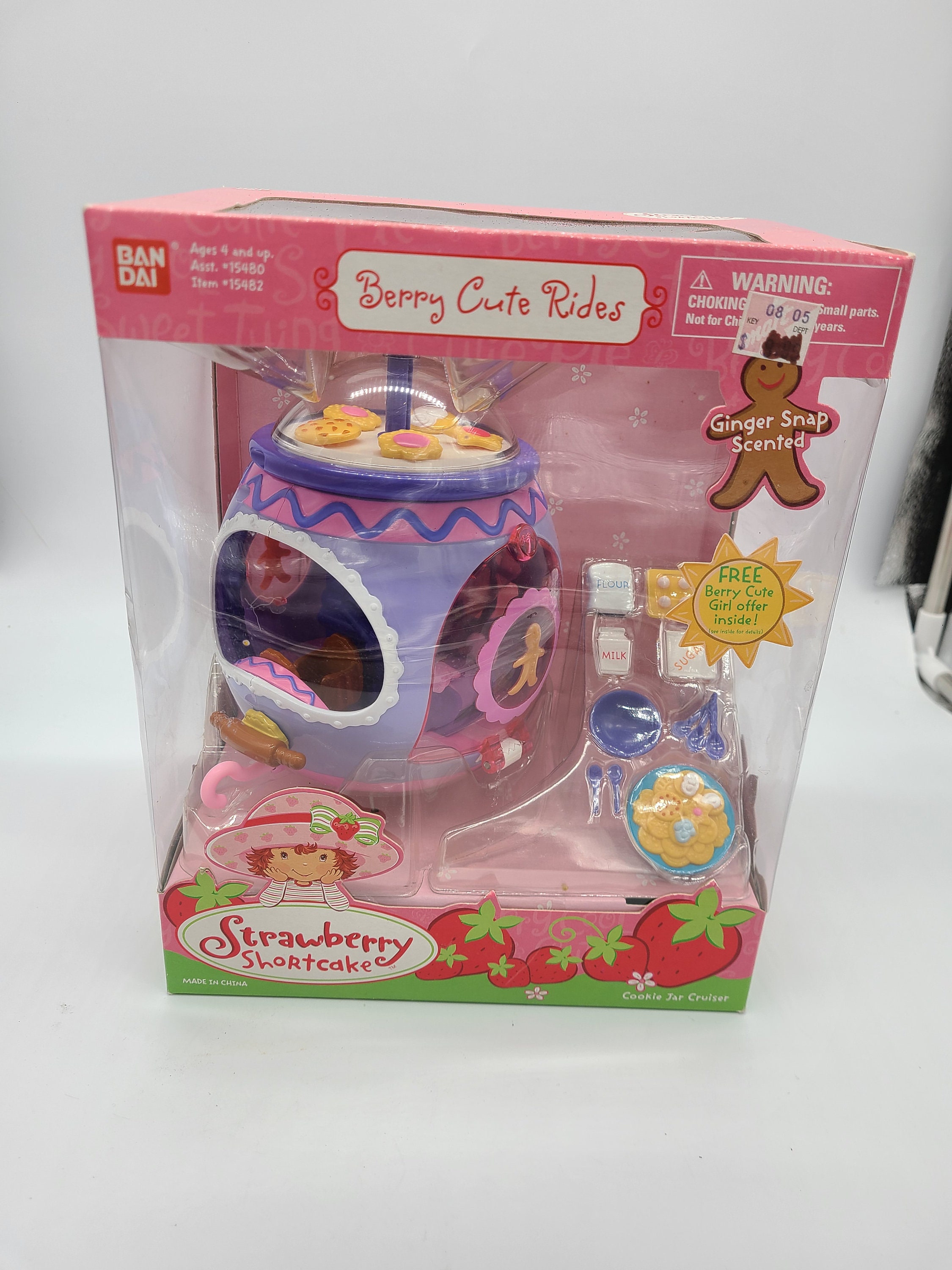 Vintage BAN DAI Strawberry Shortcake Cookie Jar Cruiser, Mint in