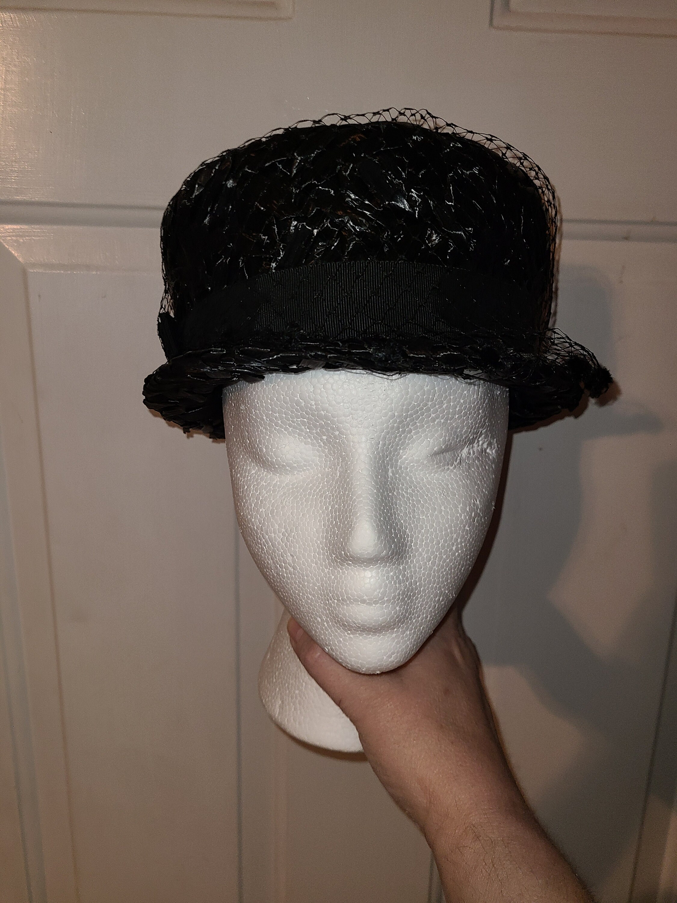 Vintage Union Made Black Woven Hat with Netting. Etsy